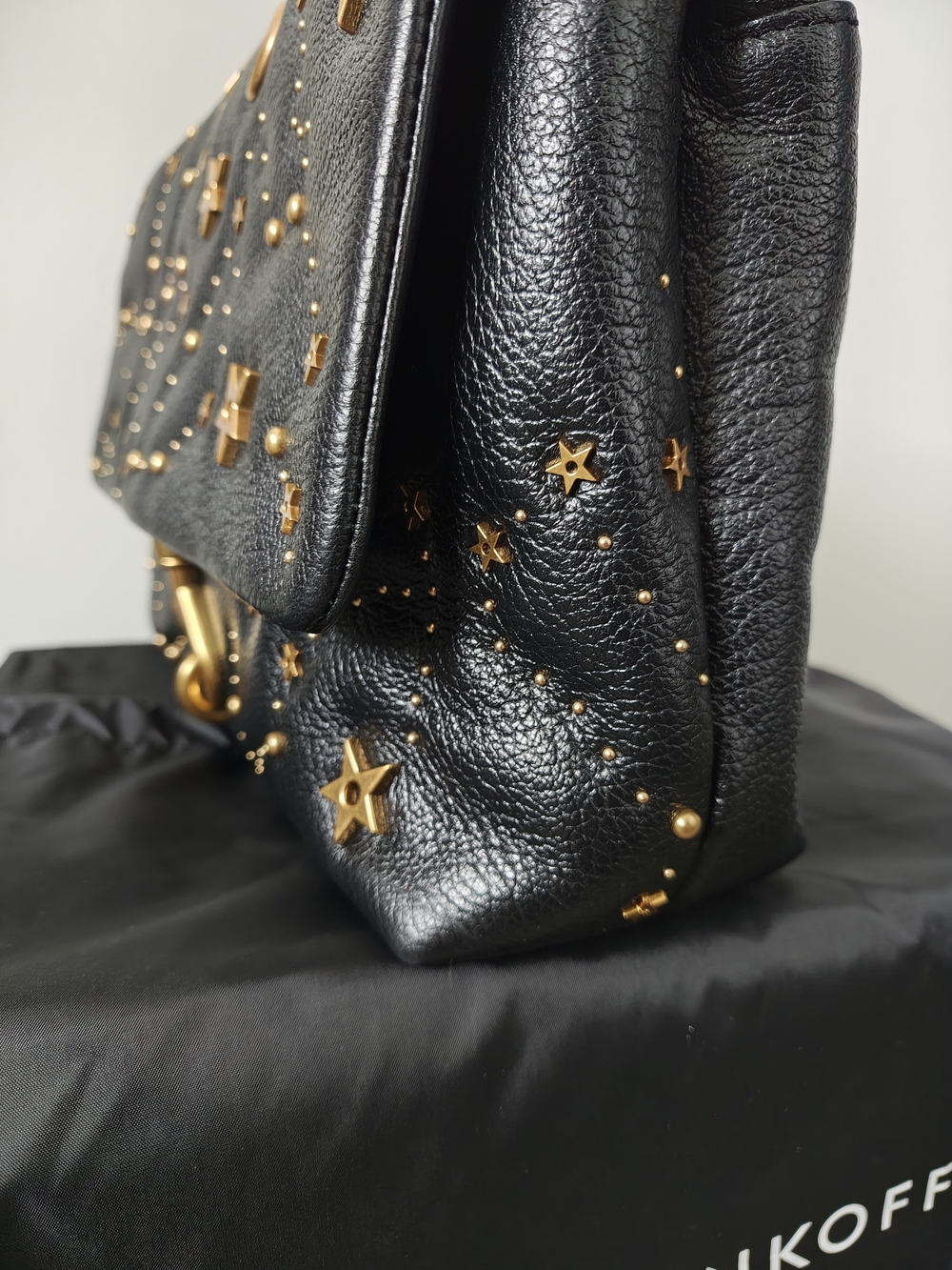Rebecca Minkoff Black Leather Edie Flap Shoulder Bag with Celestial Studs - Picture 7 of 10